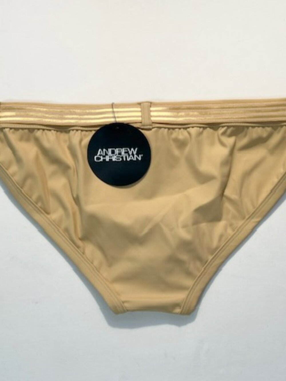 Andrew Christian Size M Solid Swim Bikini w/Striped Belt + Buckle - Sand/Gold - Picture 9 of 14